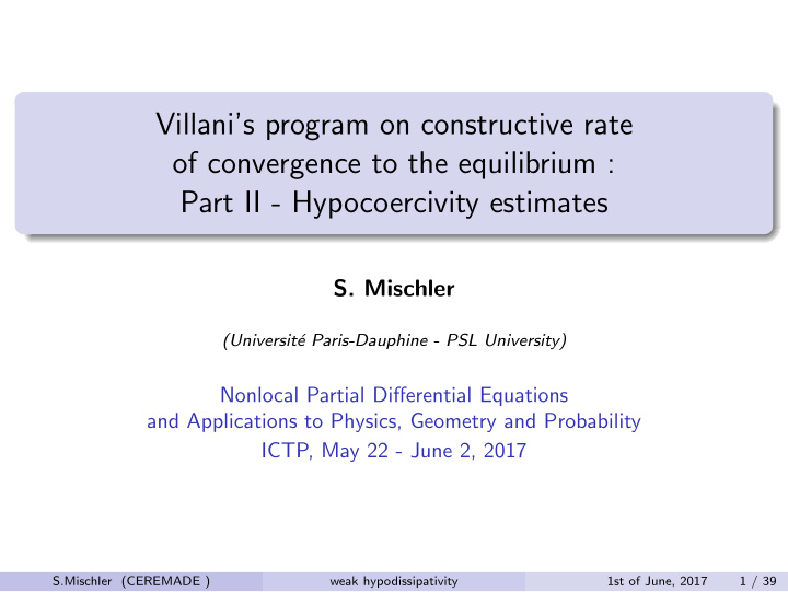 villani s program on constructive rate of convergence to