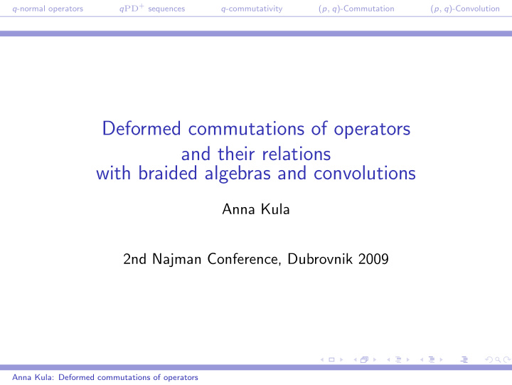 deformed commutations of operators and their relations