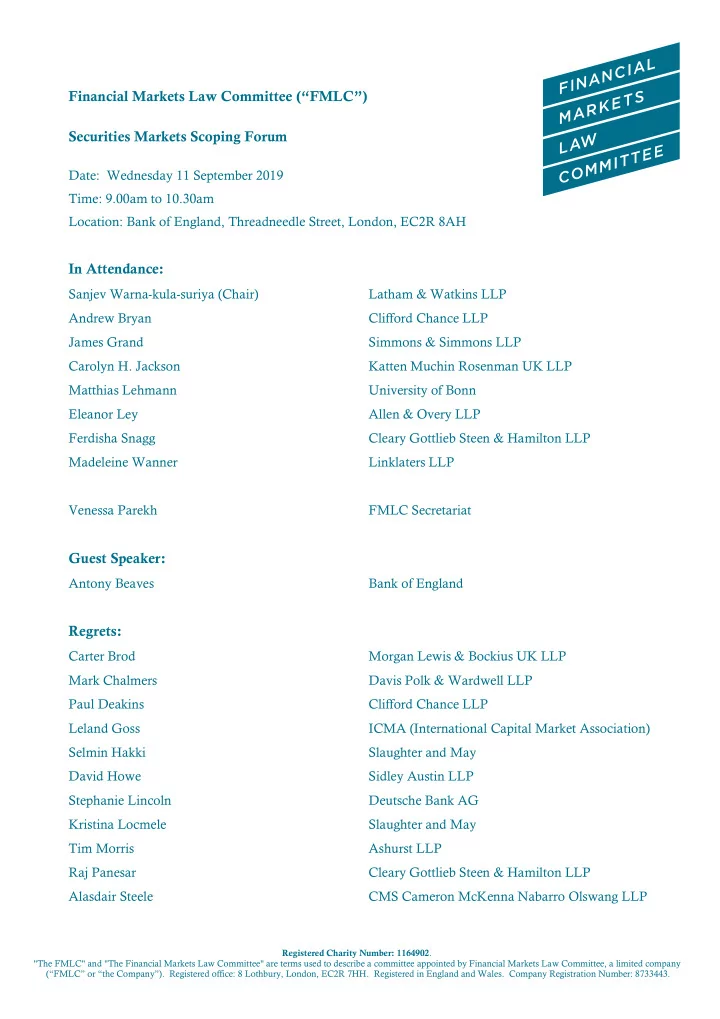 financial markets law committee fmlc securities markets