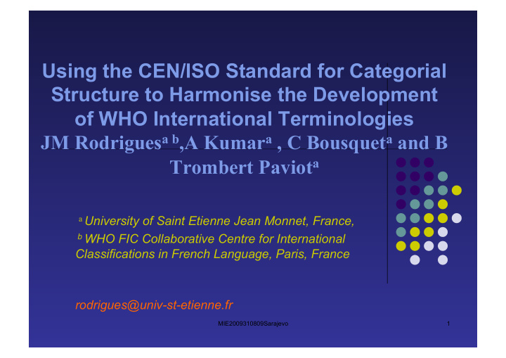using the cen iso standard for categorial structure to