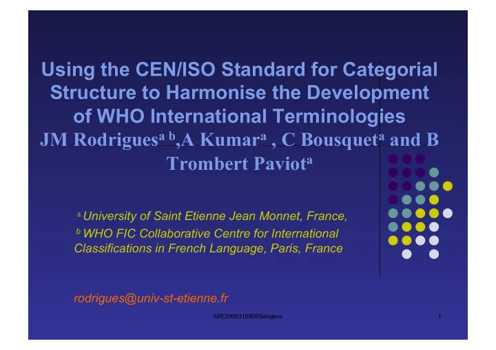 using the cen iso standard for categorial structure to