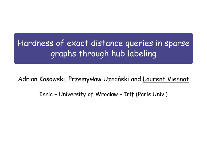hardness of exact distance queries in sparse graphs