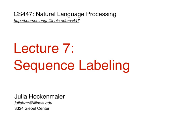 lecture 7 sequence labeling