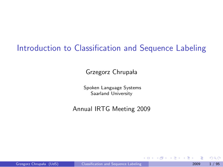 introduction to classification and sequence labeling