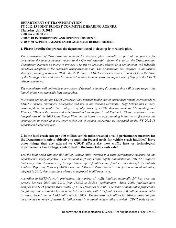 department of transportation fy 2012 13 joint budget