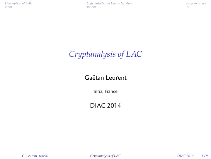 cryptanalysis of lac