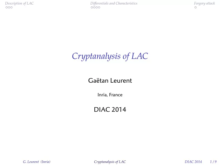 cryptanalysis of lac