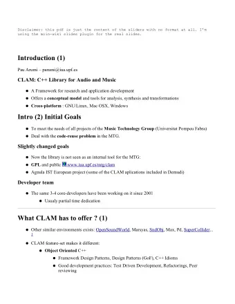 Introduction (1)  Pau Arumi  parumi@iua.upf.es  CLAM: C++ Library for Audio and Music  A