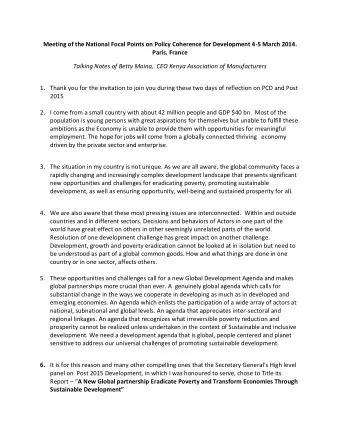 Meeting of the National Focal Points on Policy Coherence for Development 4-5 March 2014.  Paris.