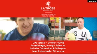LiDs Seminar  October 10 2018  Amanda Pagan, Principal Fellow for  Inclusive Communities &amp;