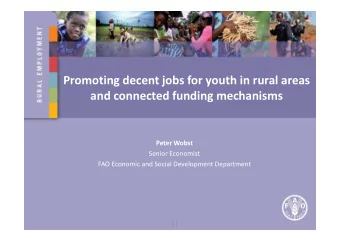 Promoting decent jobs for youth in rural areas  and connected funding mechanisms  Peter Wobst