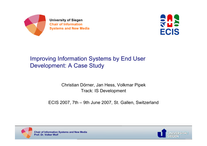 improving information systems by end user development a