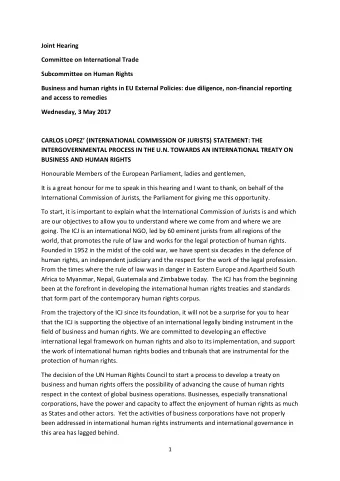 Joint Hearing  Committee on International Trade  Subcommittee on Human Rights  Business and human