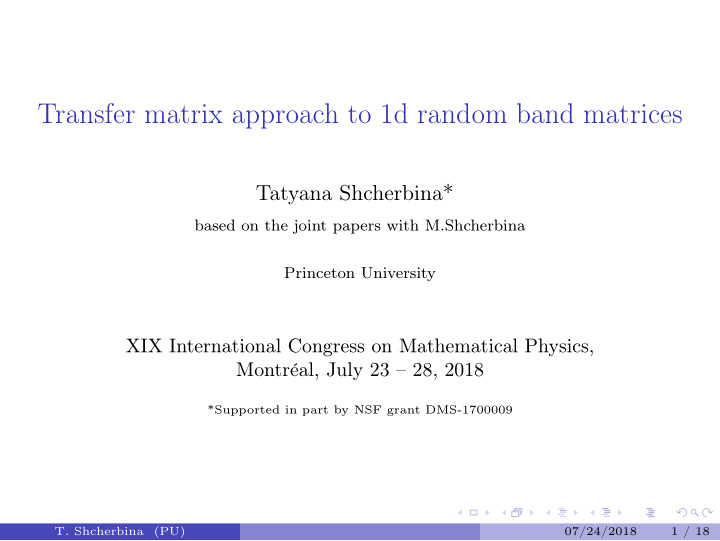 transfer matrix approach to 1d random band matrices