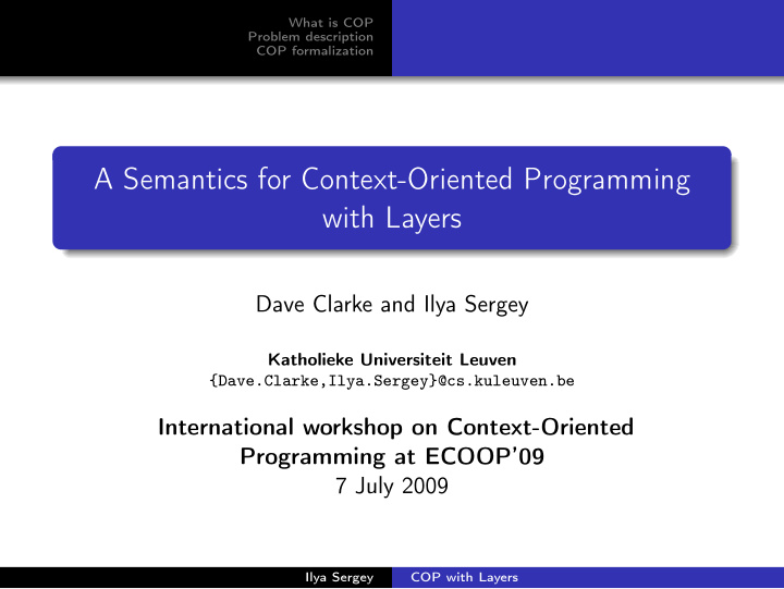 a semantics for context oriented programming with layers