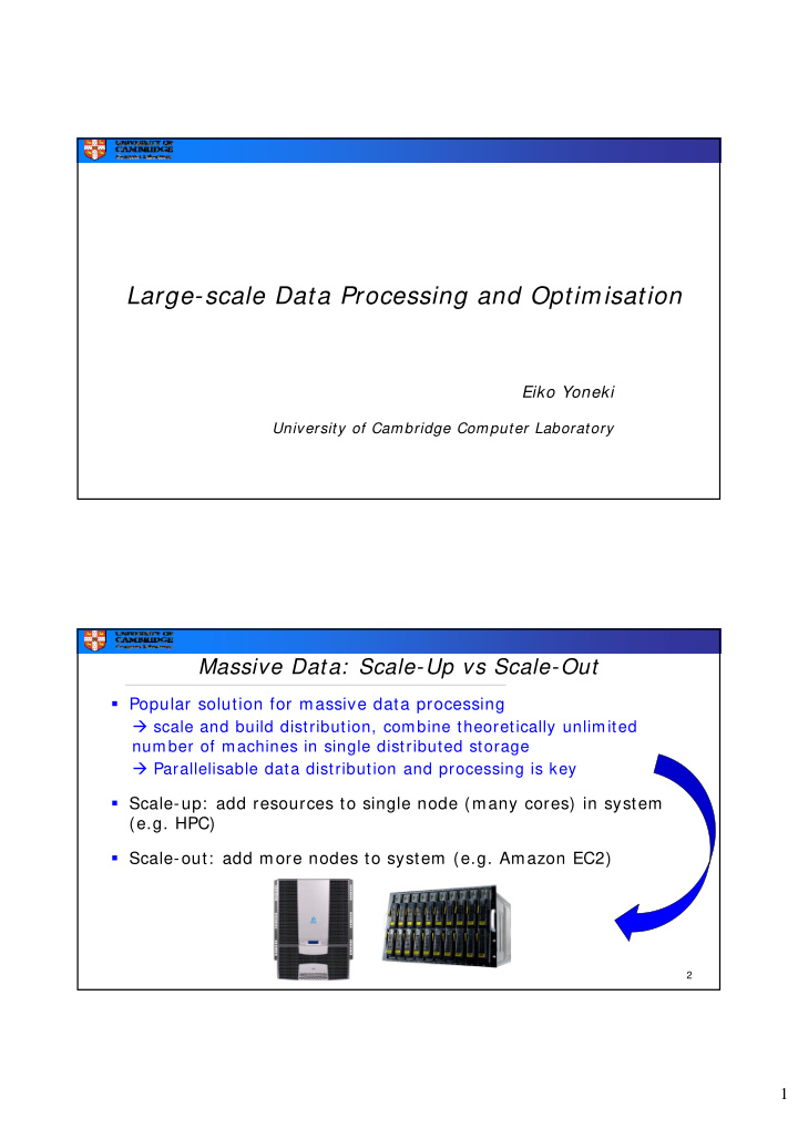 large scale data processing and optimisation