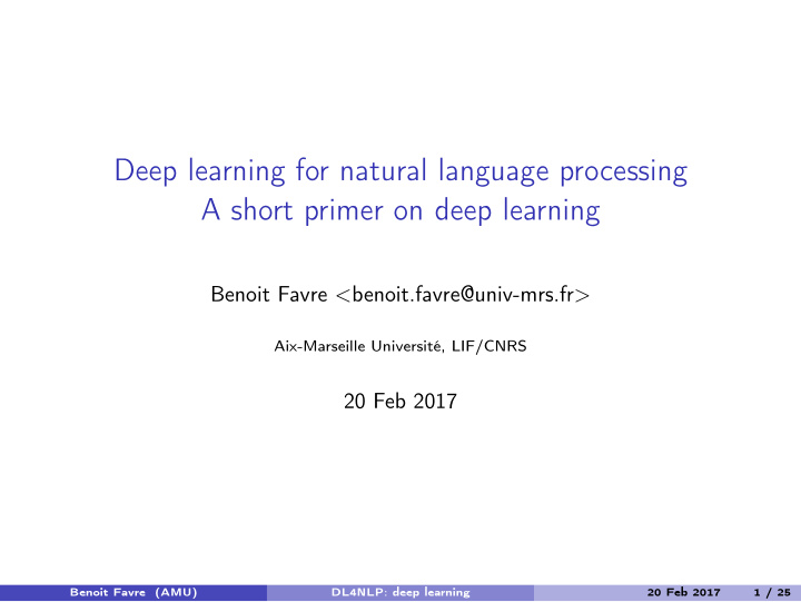 deep learning for natural language processing a short