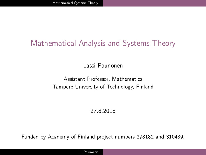 mathematical analysis and systems theory