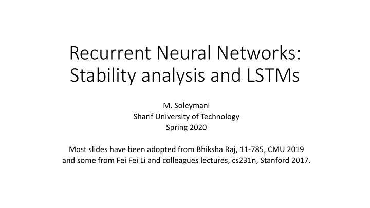 recurrent neural networks stability analysis and lstms