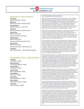 Q4 2008 CONFERENCE CALL  Caution Regarding Forward-Looking Statements  C O R P O R A T E  P A R T I