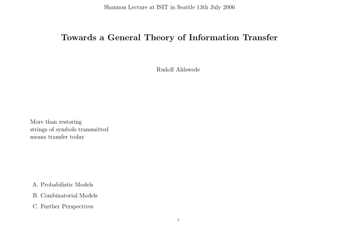 towards a general theory of information transfer