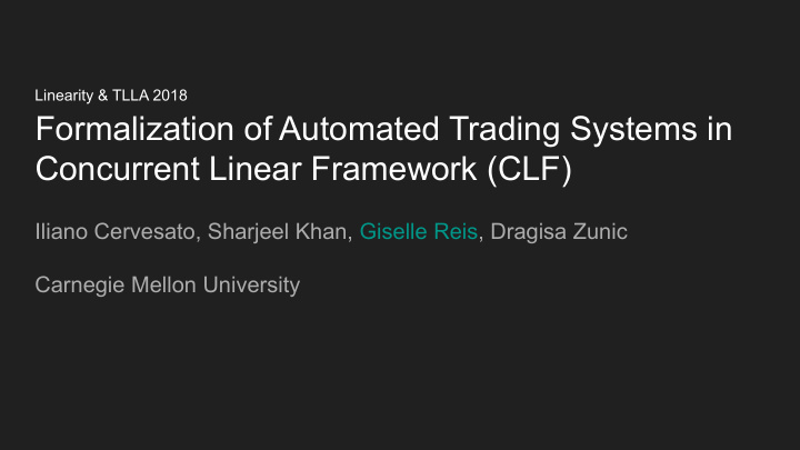formalization of automated trading systems in concurrent