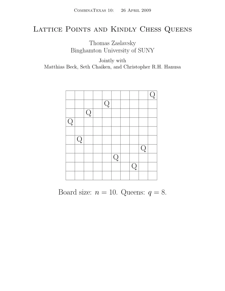 lattice points and kindly chess queens
