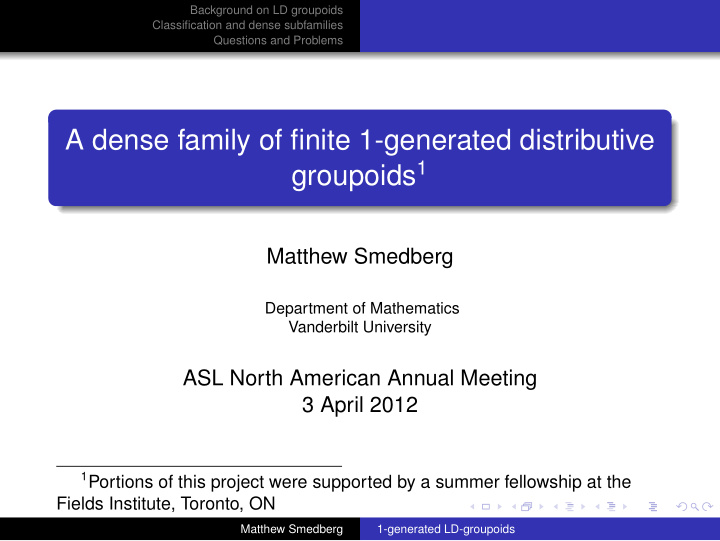 a dense family of finite 1 generated distributive