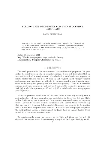 STRONG TREE PROPERTIES FOR TWO SUCCESSIVE  CARDINALS  LAURA FONTANELLA Abstract. An inaccessible