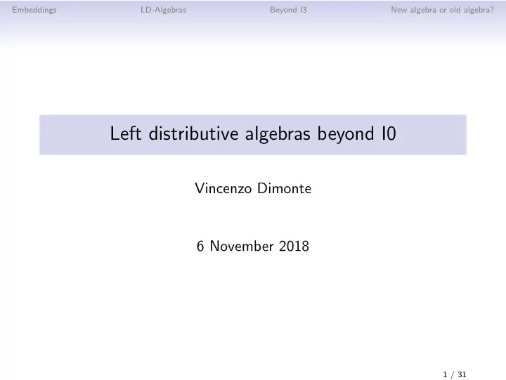 left distributive algebras beyond i0