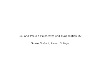 Lax and Pseudo Presheaves and Exponentiability  Susan Niefield, Union College  Categories whose