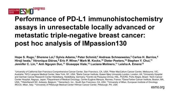 performance of pd l1 immunohistochemistry assays in