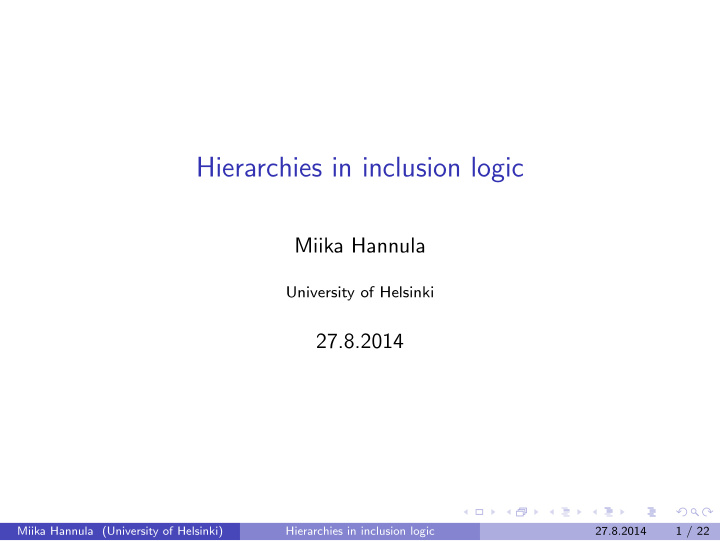 hierarchies in inclusion logic