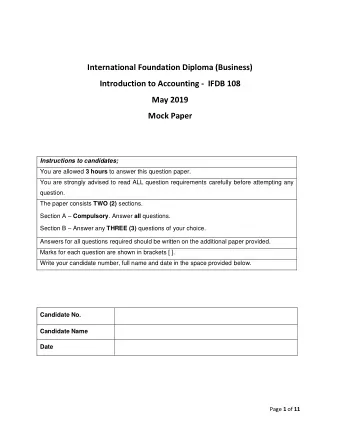 International Foundation Diploma (Business)  Introduction to Accounting -  IFDB 108  May 2019  Mock