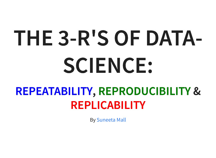 the 3 r s of data the 3 r s of data science science