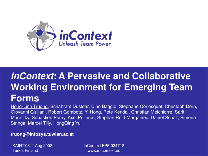 incontext a pervasive and collaborative working