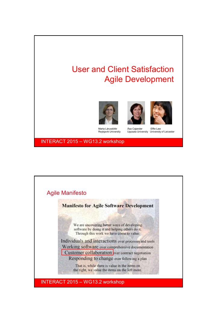 user and client satisfaction agile development