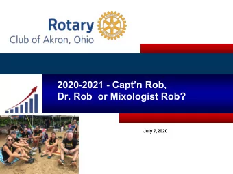2020-2021 - Captn Rob,  Dr. Rob  or Mixologist Rob?  July 7,2020  Stage setting  Optimism -