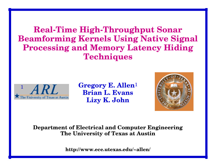 real time high throughput sonar beamforming kernels using