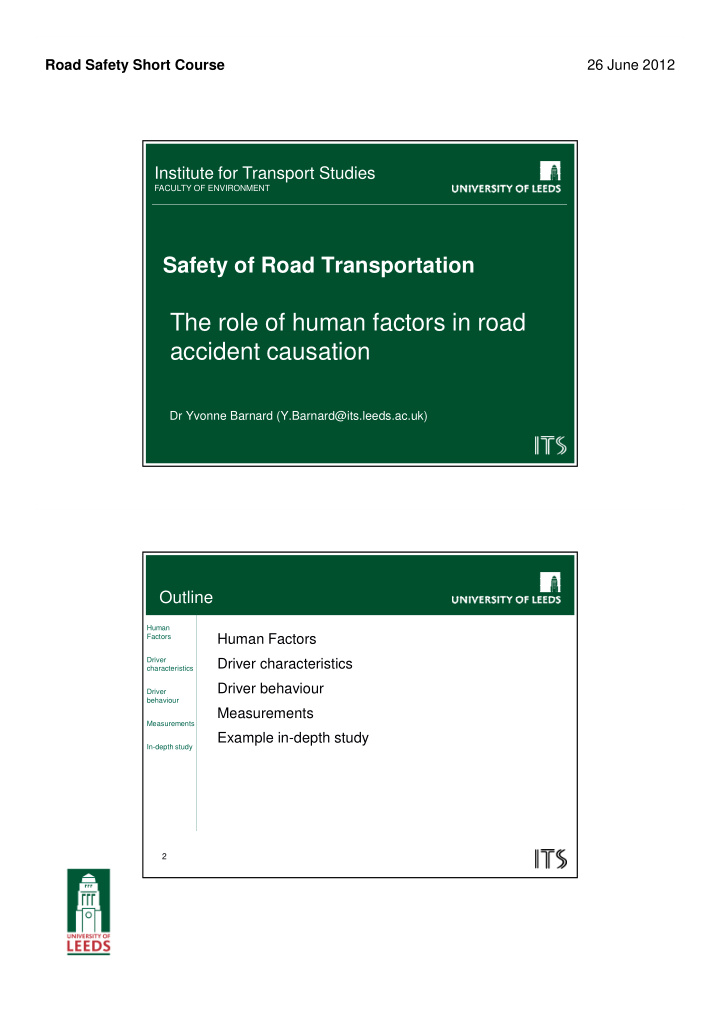 the role of human factors in road accident causation
