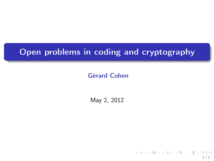 open problems in coding and cryptography