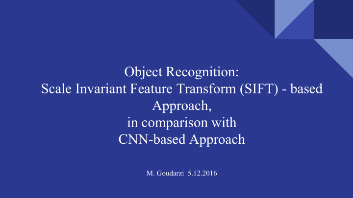 object recognition scale invariant feature transform sift