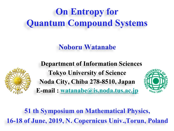 on entropy for quantum compound systems