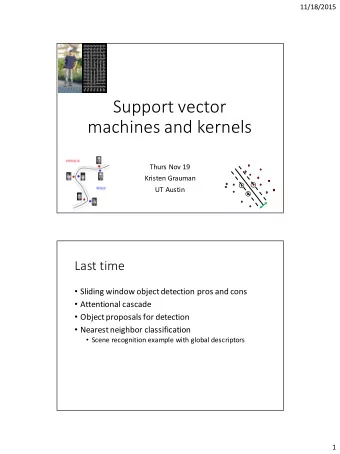 Support vector  machines and kernels  Thurs Nov 19  Kristen Grauman  UT Austin  Last time