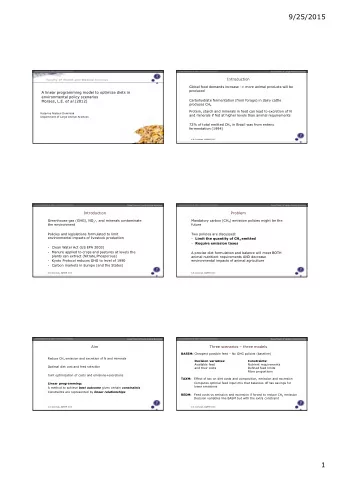 9/25/2015  Department of Large Animal Sciences  Introduction  Global food demands increase -&gt;