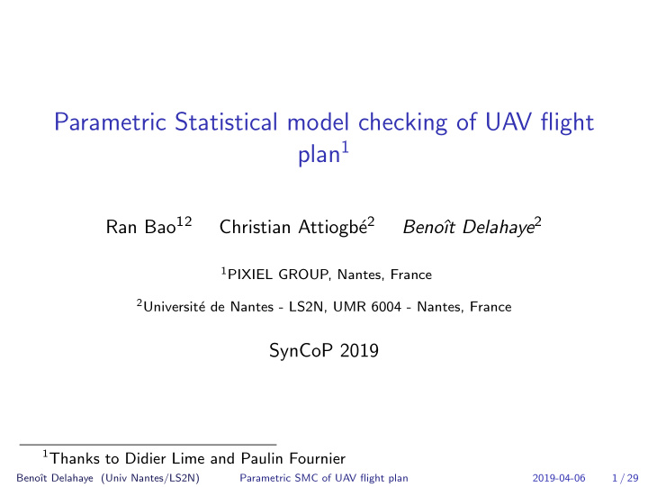 parametric statistical model checking of uav flight