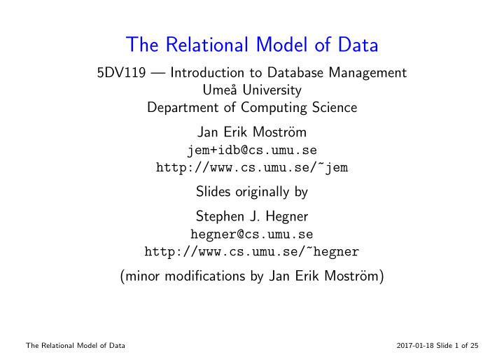 the relational model of data