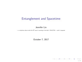 Entanglement and Spacetime  Jennifer Lin  + a conjecture about what the RT area is counting in the