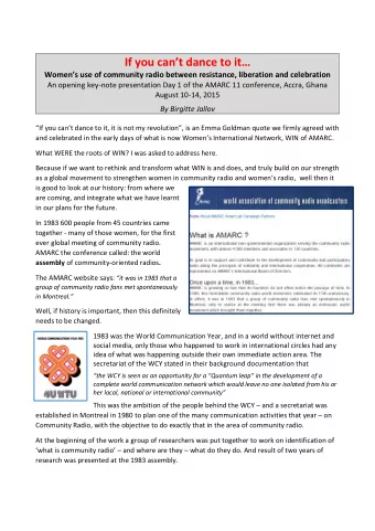 If you cant dance to it Womens use of community radio between resistance, liberation and