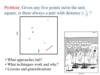 Problem: Given any five points in/on the unit  1  square, is there always a pair with distance